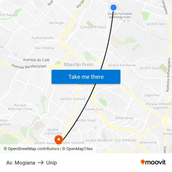Av. Mogiana to Unip map