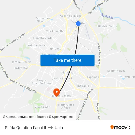Saída Quintino Facci II to Unip map