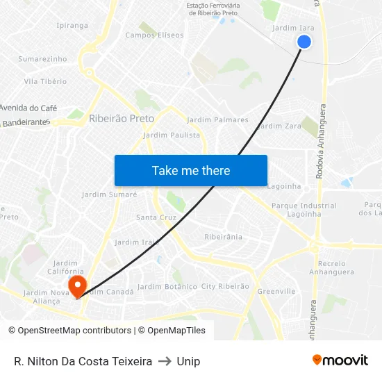 R. Nilton Da Costa Teixeira to Unip map