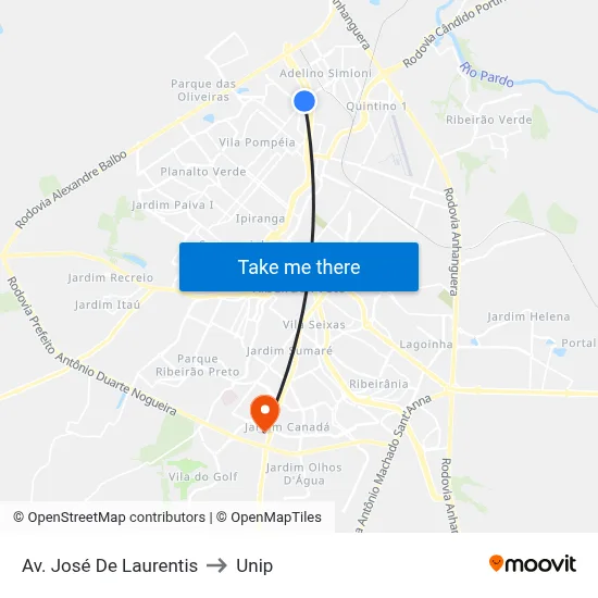 Av. José De Laurentis to Unip map
