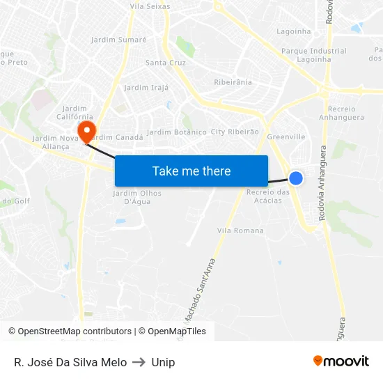 R. José Da Silva Melo to Unip map