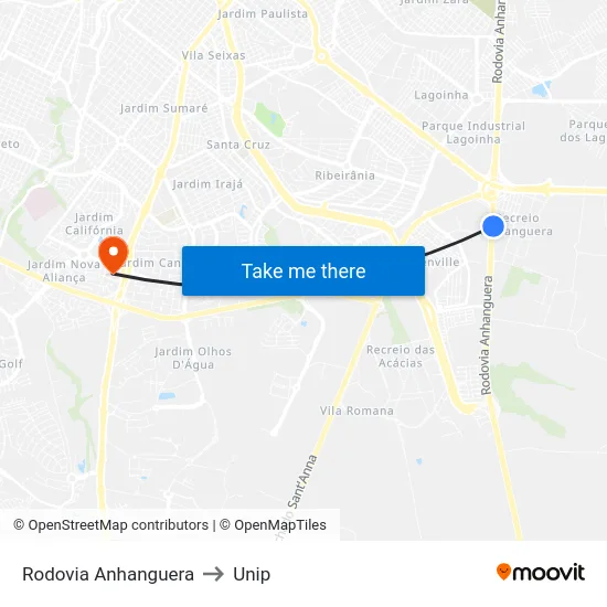 Rodovia Anhanguera to Unip map