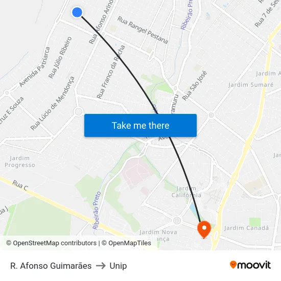 R. Afonso Guimarães to Unip map