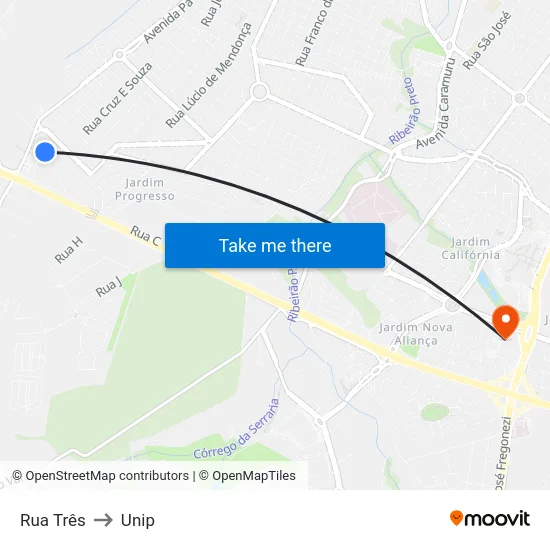 Rua Três to Unip map