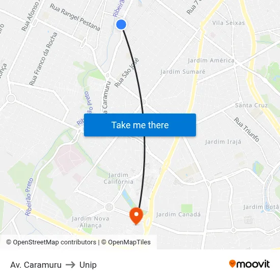 Av. Caramuru to Unip map