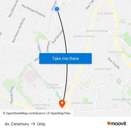 Av. Caramuru to Unip map