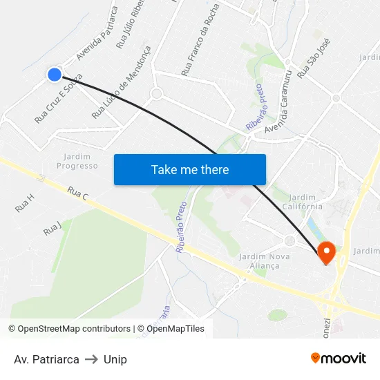 Av. Patriarca to Unip map