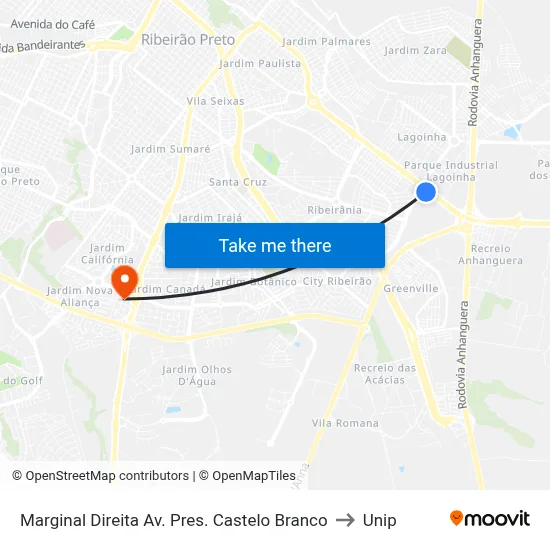 Marginal Direita Av. Pres. Castelo Branco to Unip map
