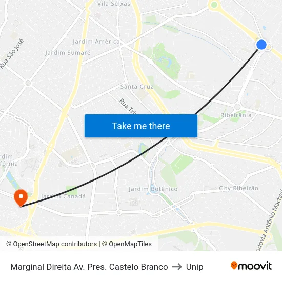 Marginal Direita Av. Pres. Castelo Branco to Unip map