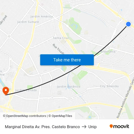 Marginal Direita Av. Pres. Castelo Branco to Unip map