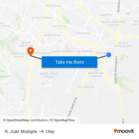 R. João Mobiglia to Unip map