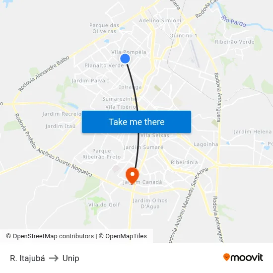 R. Itajubá to Unip map