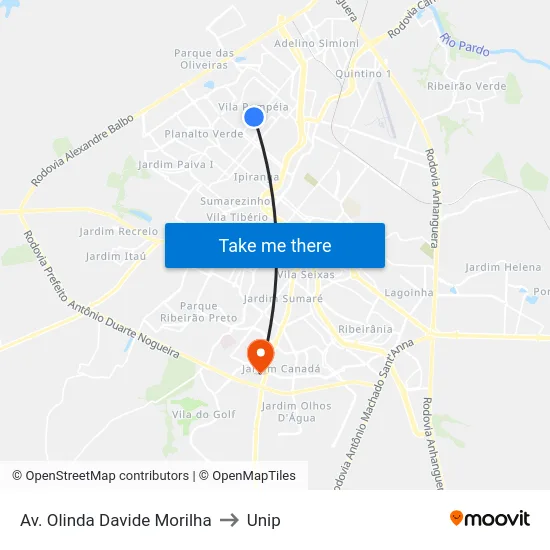 Av. Olinda Davide Morilha to Unip map