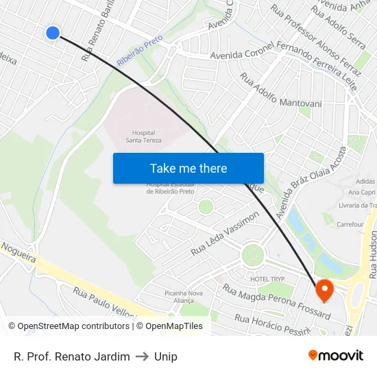 R. Prof. Renato Jardim to Unip map