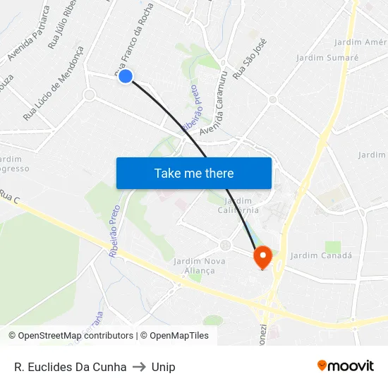 R. Euclides Da Cunha to Unip map