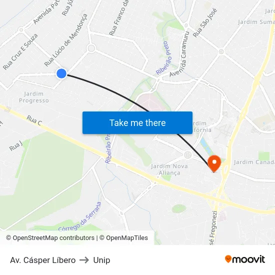 Av. Cásper Líbero to Unip map