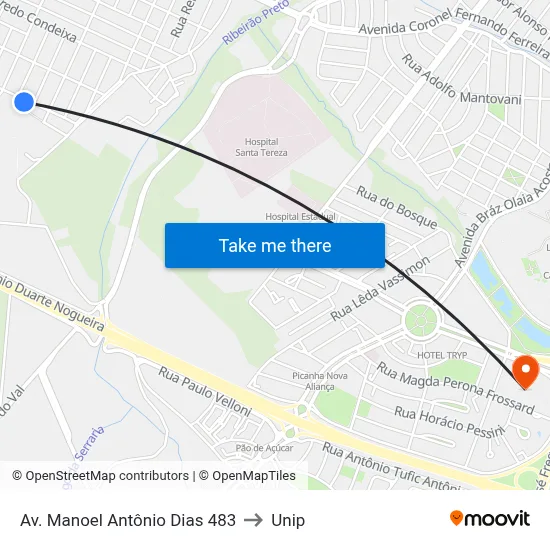 Av. Manoel Antônio Dias 483 to Unip map