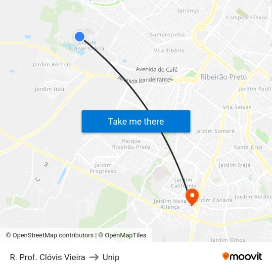 R. Prof. Clóvis Vieira to Unip map