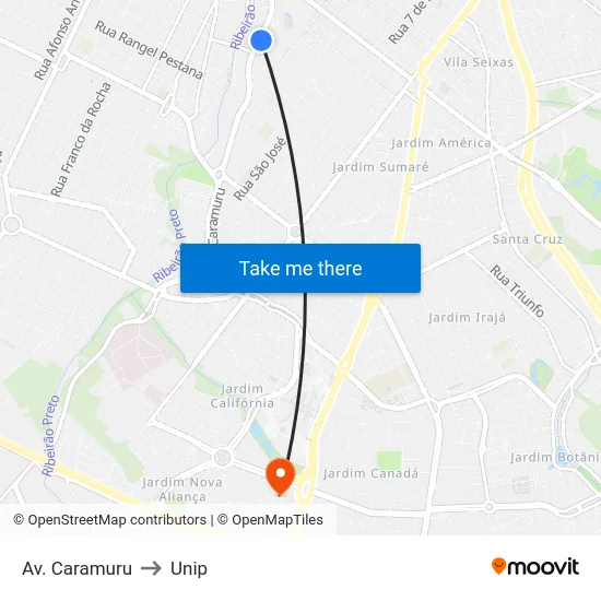 Av. Caramuru to Unip map