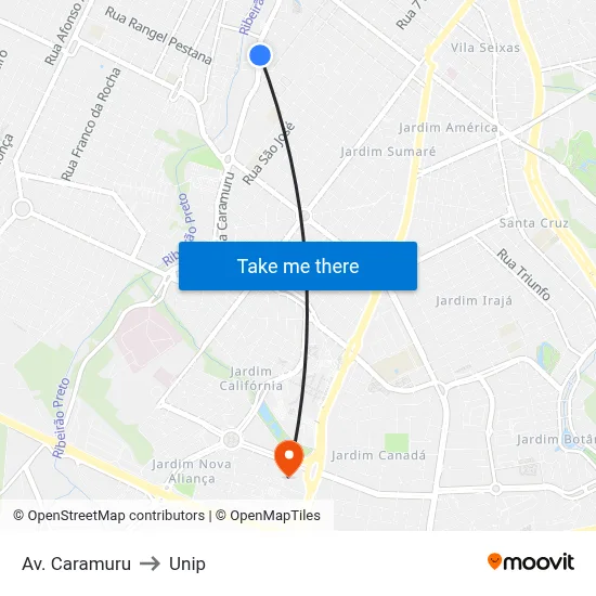 Av. Caramuru to Unip map