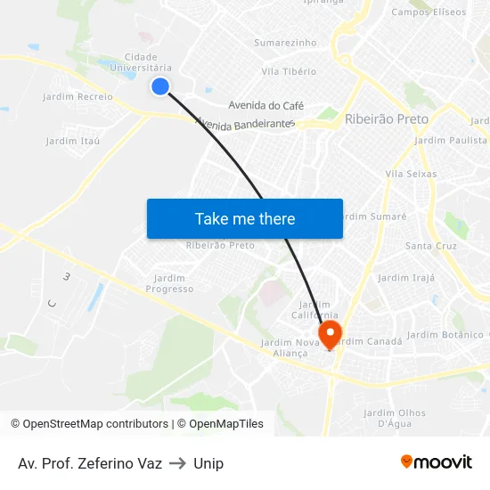 Av. Prof. Zeferino Vaz to Unip map
