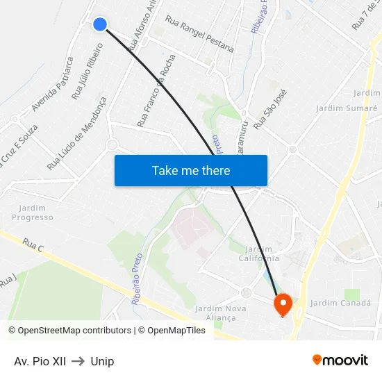 Av. Pio XII to Unip map