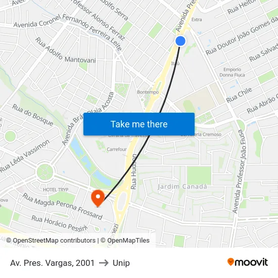 Av. Pres. Vargas, 2001 to Unip map