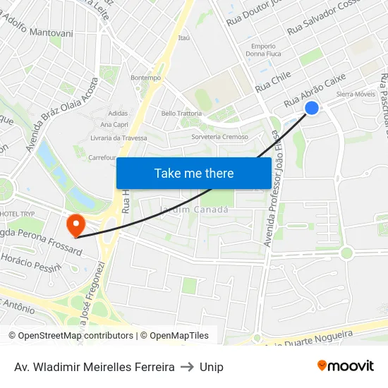 Av. Wladimir Meirelles Ferreira to Unip map