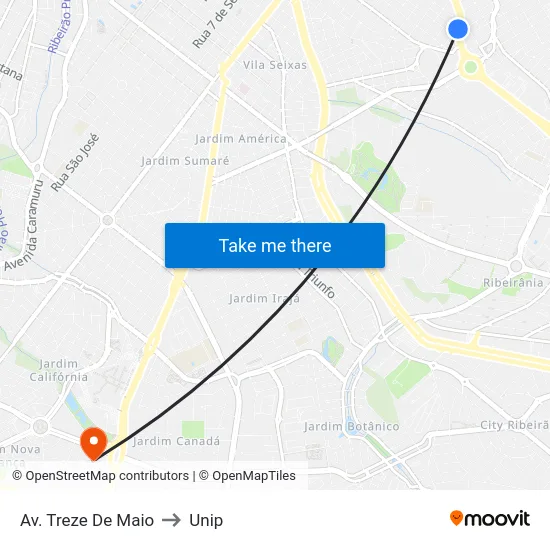 Av. Treze De Maio to Unip map
