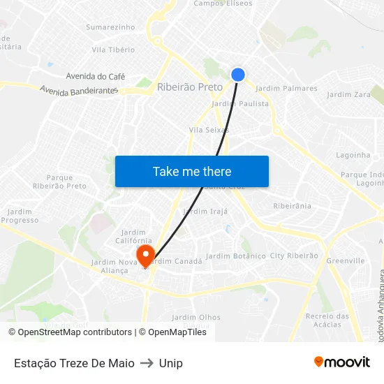 Estação Treze De Maio to Unip map