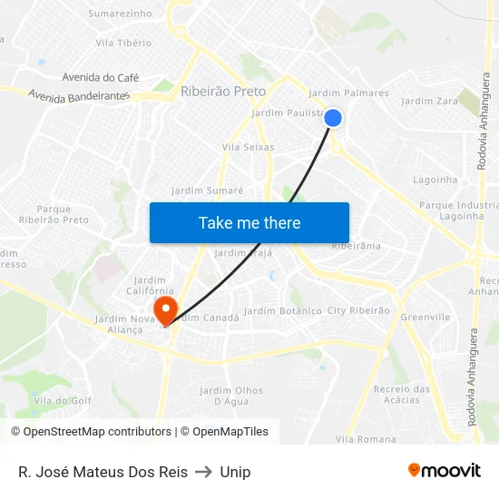 R. José Mateus Dos Reis to Unip map