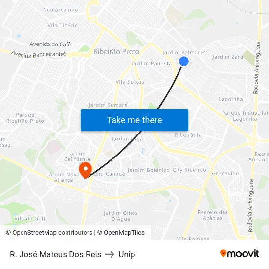 R. José Mateus Dos Reis to Unip map