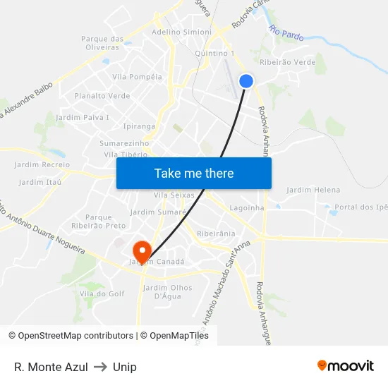 R. Monte Azul to Unip map