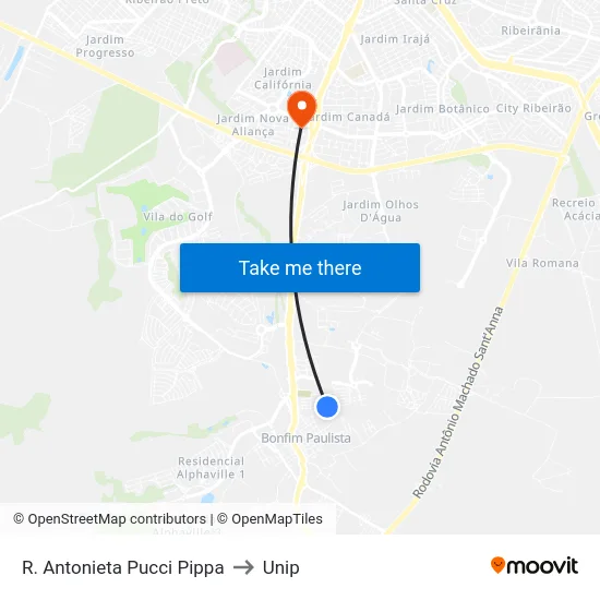 R. Antonieta Pucci Pippa to Unip map