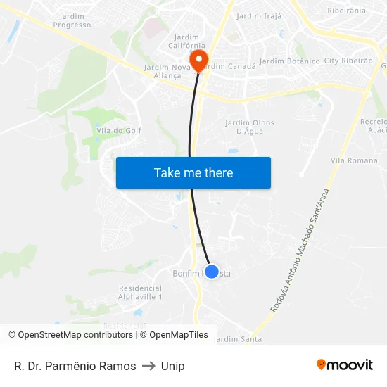 R. Dr. Parmênio Ramos to Unip map