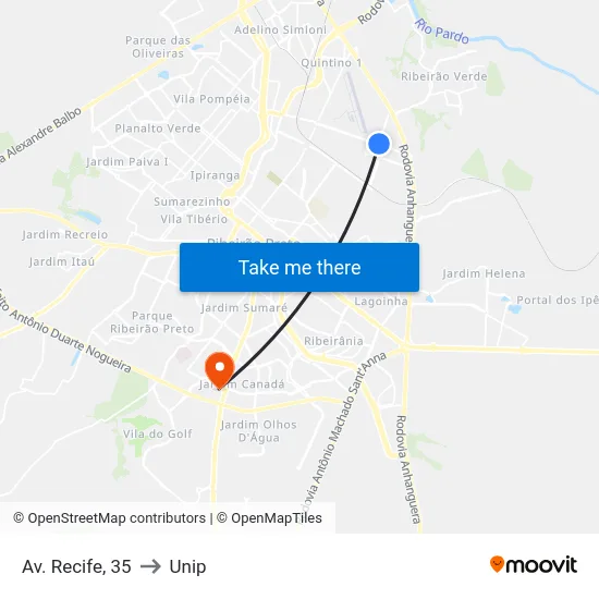 Av. Recife, 35 to Unip map