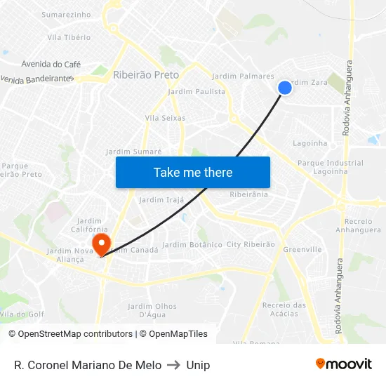 R. Coronel Mariano De Melo to Unip map