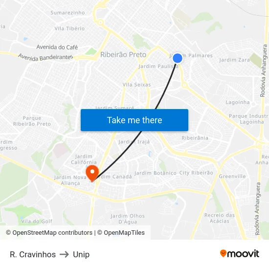 R. Cravinhos to Unip map