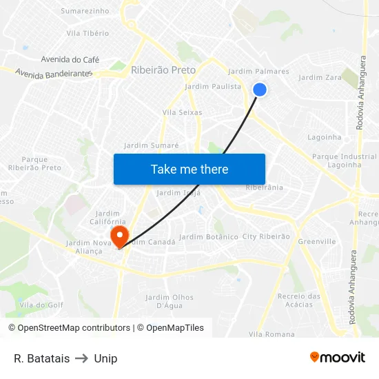 R. Batatais to Unip map