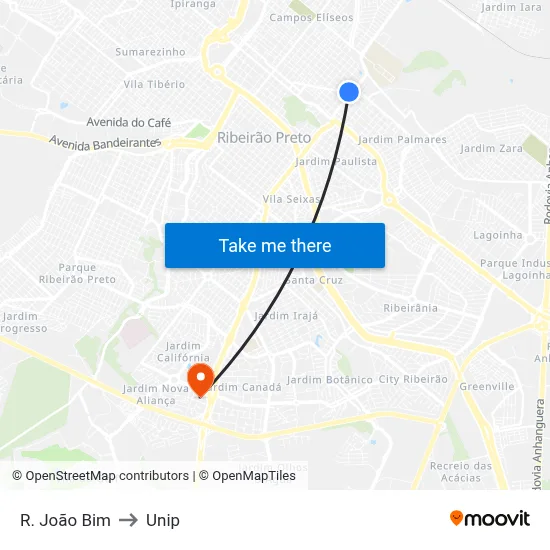 R. João Bim to Unip map