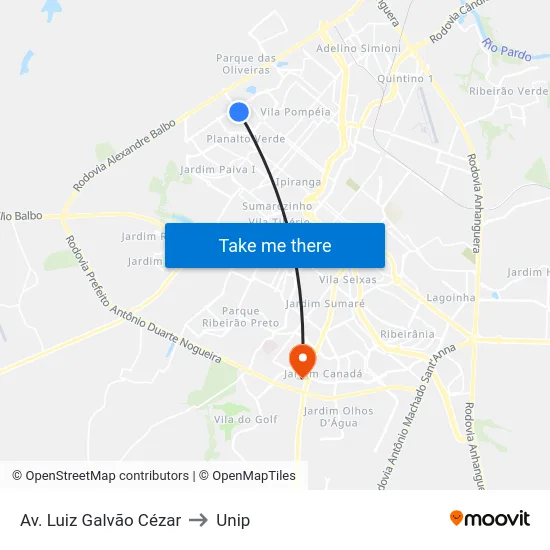 Av. Luiz Galvão Cézar to Unip map