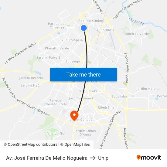 Av. José Ferreira De Mello Nogueira to Unip map
