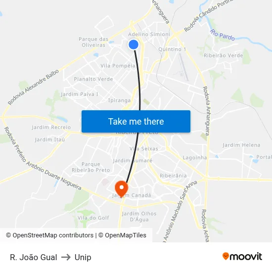 R. João Gual to Unip map