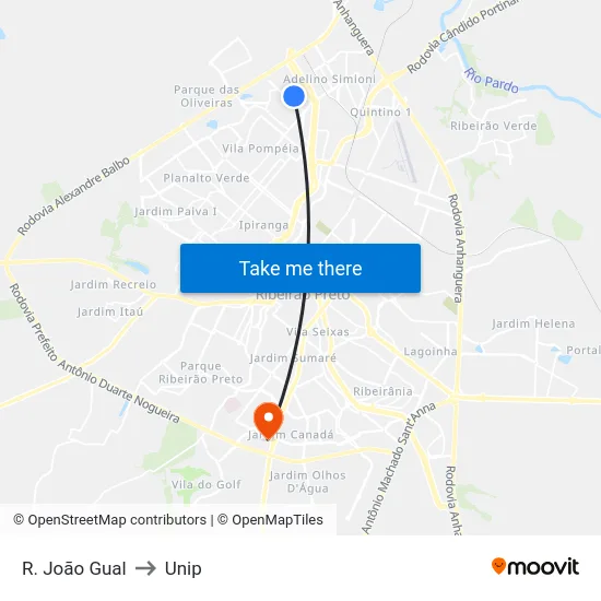 R. João Gual to Unip map