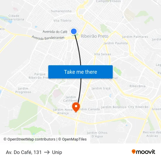 Av. Do Café, 131 to Unip map