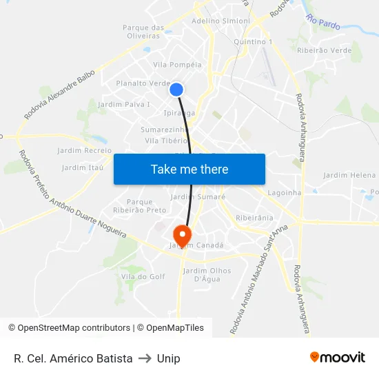 R. Cel. Américo Batista to Unip map