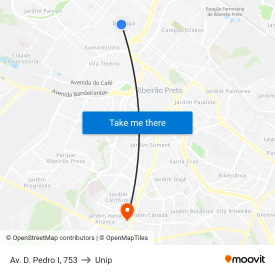 Av. D. Pedro I, 753 to Unip map