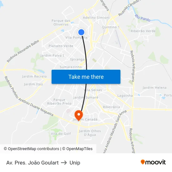 Av. Pres. João Goulart to Unip map