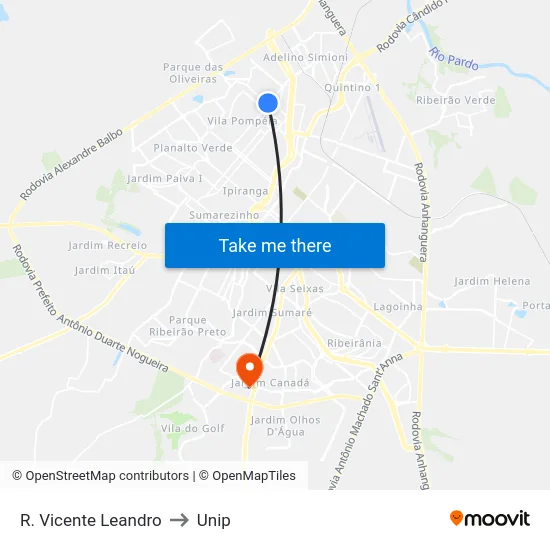 R. Vicente Leandro to Unip map