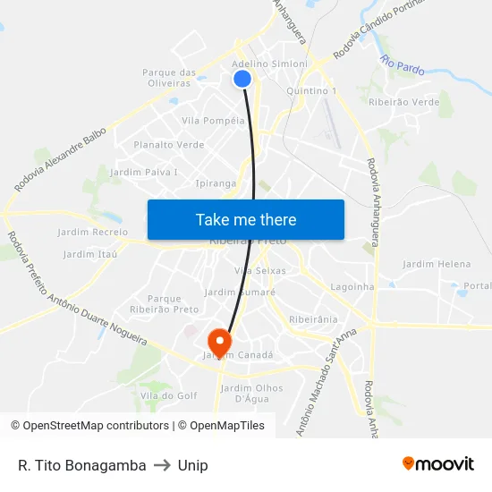 R. Tito Bonagamba to Unip map